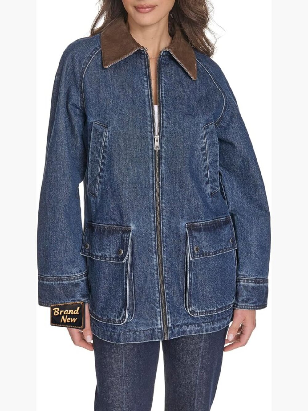 Women's Cotton Barn Jacket with Quilted Silhouette, 4 Pockets